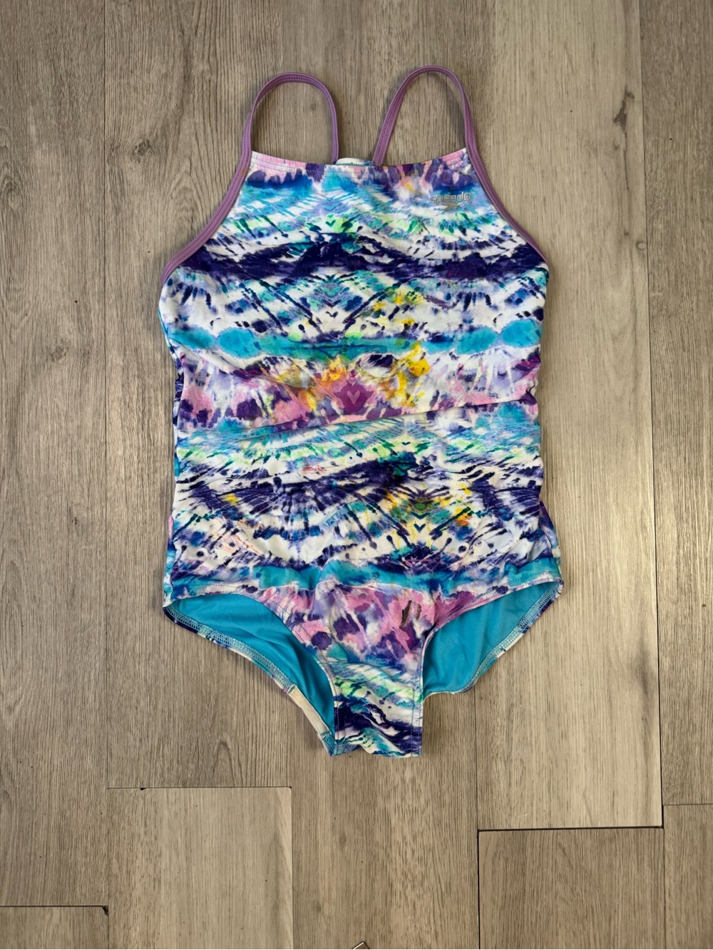 Speedo Girls Blue And Purple Tie Dye One Piece Swimsuit Size Large